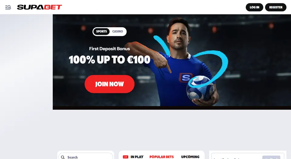 Homepage di Supabet con il bonus sport e il palinsesto live